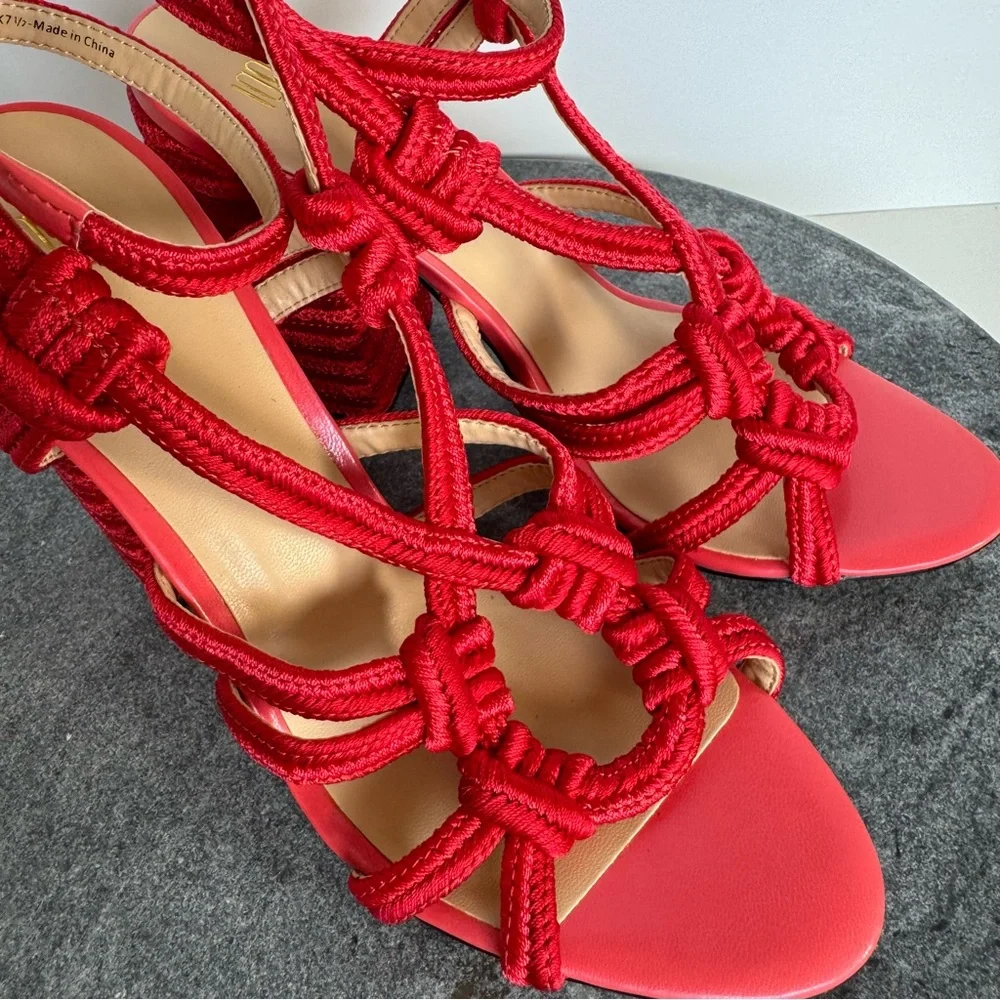 CAbi Red Tiptoe Tope Sandals Block Heels 9